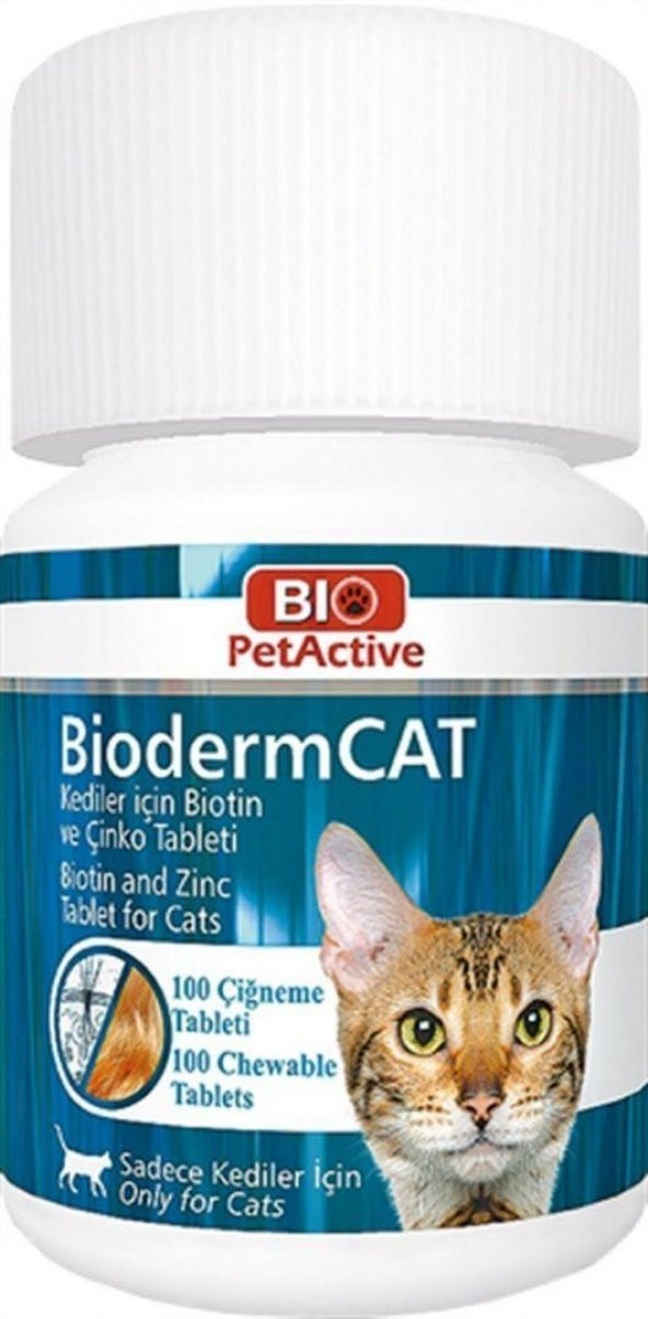 Bio Pet Active Bioderm Cat Biotin ve Çinko Kedi Vitamini 100 Tablet