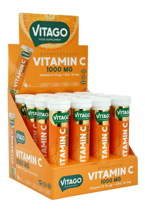16lı Kutu - Vitago C Vitamini, D Vitamini, Çinko 20 Efervesan Tablet