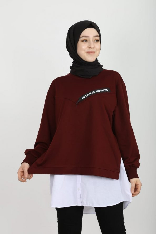 Altı Gömlekli Sweat Bordo