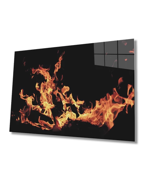 Siyah Fonlu  Alev Dekoratif ve Modern Cam Tablo ürün görseli