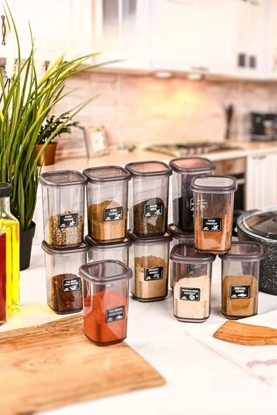 Mithra Life 12 Adet 450 ML Sızdırmaz Kapak Antrasit Baharatlık Saklama Kabı I Etiket Hediyeli MIT1135 - 4