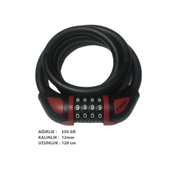 Hsgl Şifreli Halat Kilit 12mm x 120cm Değişken Şifreli - 6