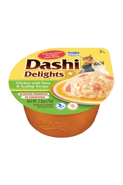 Inaba  CİAO DASHİ DELİGHTS TAVUK & TON BALIĞI VE DENİZ TARAKLI KEDİ ÇORBASI 70 gr