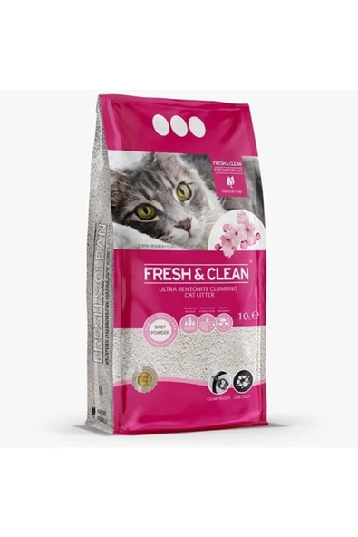 Fresh Clean  Bebek Pudralı Bentonit Kedi Kumu 10 Lt