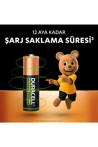 Duracell Şarj Edilebilir AA Kalem Pil (2’li Paket), 2500 mAh NiMH, önceden şarj edilmiş, - 5