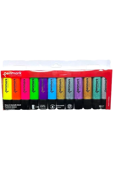 penmark Fosforlu Kalem 12 Li Asetat Karışık Renk 6 Neon 6 Simli