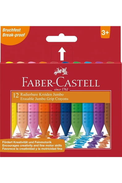 Faber Castell Grip Jumbo 12'li Üçgen Gövdeli Mum Boya / 5281122540000