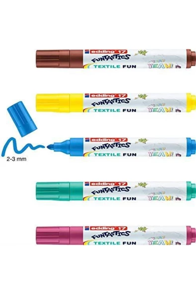 Edding 17 Funtastics Textile Fun Çocuklar Için Kumaş Boyama Kalemi 5'li Set