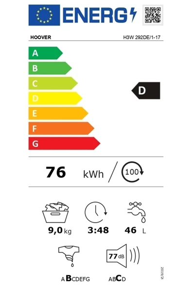 Hoover H3WS 292DE/1-17 9 Kg Nfc Bağlantılı 1200 Devir Çamaşır Makinesi - Resim 5