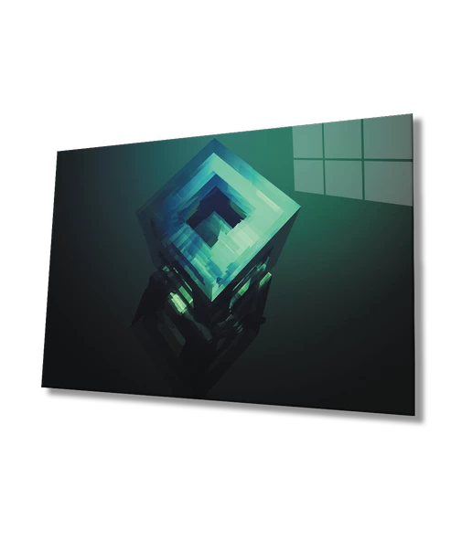 Mavi Siyah Yeşil Küp Dekoratif ve Modern Cam Tablo ürün görseli