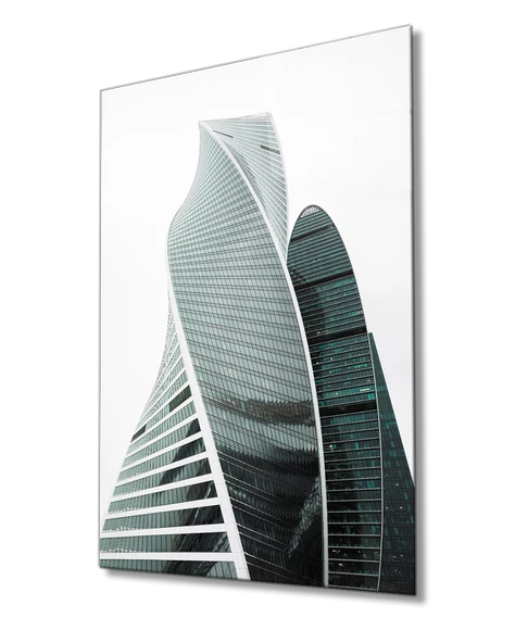 Siyah Beyaz Cam Kaplı Geometrik Bina Dekoratif ve Modern Cam Tablo