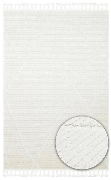 Terazzo Koleksiyonu Hav Toz Vermez Etnik Modern Desenli Yumuşak Halı TRZ07 Beyaz - 1