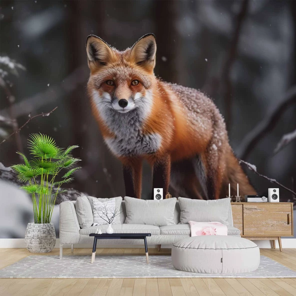 Kar ve Tilki Manzaralı Duvar Kağıdı ürün görseli