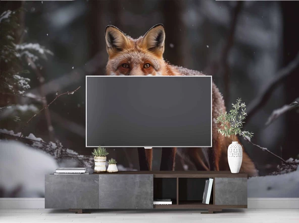 Kar ve Tilki Manzaralı Duvar Kağıdı - Resim 3