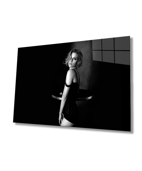 Siyah Beyaz İnsan Fotoğrafları Kadın Dekoratif ve Modern Cam Tablo