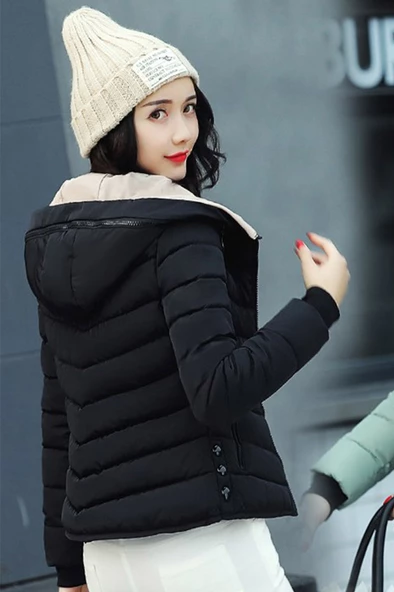 Kışlık Kapüşonlu Şişme Kadın Mont - Resim 4