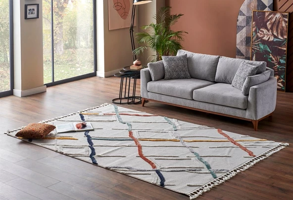 Terazzo Koleksiyonu Hav Toz Vermez Etnik Modern Desenli Yumuşak Halı TRZ03 Renkli - 1