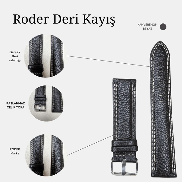 R4131W RODER DERİ KAYIŞ - KAHVERENGİ-BEYAZ - 4