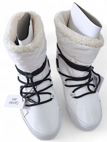 CALVİN Klein Jeans  BEYAZ KAR BOTU SİYAH BAĞCIKLI MODEL  Bold Vulc Flatf  Wn YW0YW01181 - 2