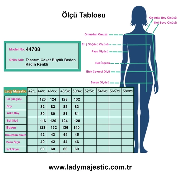 Tasarım Saten Ceket Büyük Beden Kadın Renkli 44708 - 5