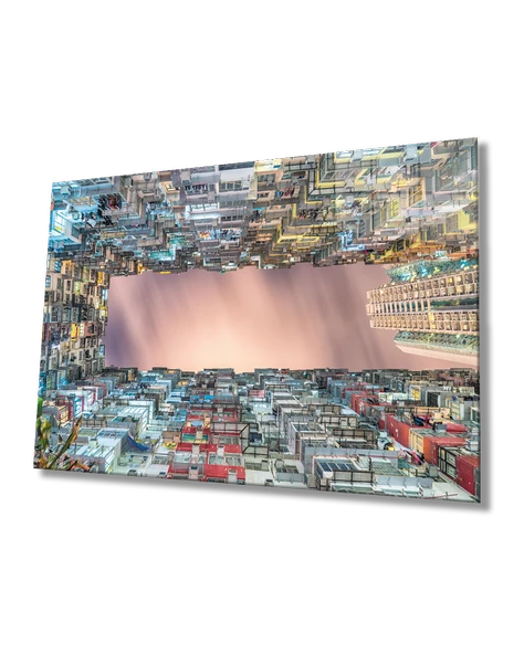 Balkonlu Geometrik  Bina Dekoratif ve Modern Cam Tablo4mm Dayanıkl ı