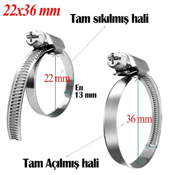 Hortum Kelepçesi Tork Ayarlı 22x36 mm Paslanmaz Çelik Boru Metal Kelepçe Ayarlanabilir klips 5 ADET - 2
