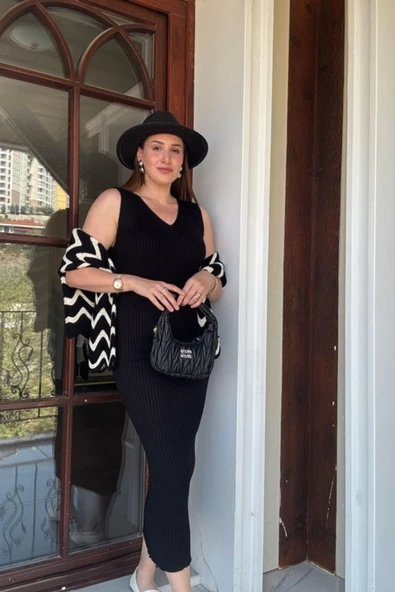 Desenli Bluz Elbise Kombinli Triko İkili Takım - 2