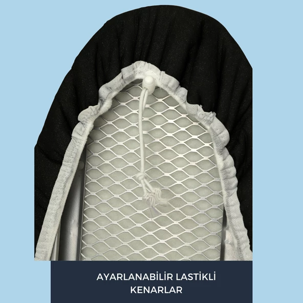 BEYLİNİ Ütü Masası Kılıfı Örtüsü Bezi Keçeli Süngerli Lastikli Yanmaz Ayarlanabilir Siyah 55x135 Cm - 4