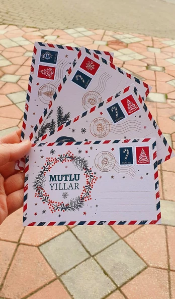 Yılbaşı tebrik kartı- 4 lü nostaljik yeni yıl posta kartı-not kartı-özel gün kartı - Resim 3