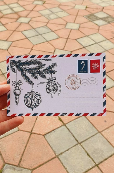 Yılbaşı tebrik kartı- 4 lü nostaljik yeni yıl posta kartı-not kartı-özel gün kartı - Resim 7