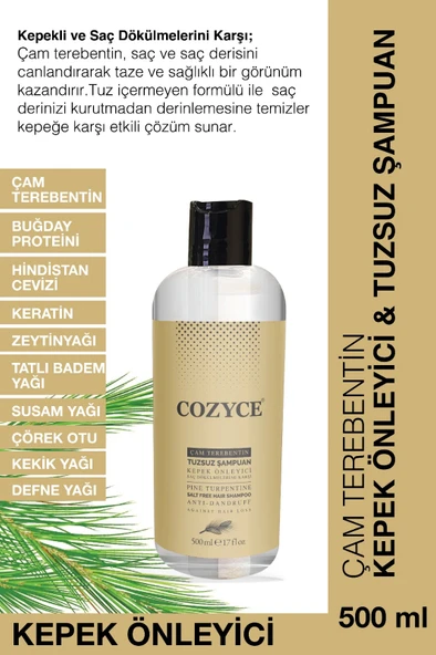 COZYCE ÇAM TEREBENTİN KEPEK ÖNELYİCİ TUZSUZ ŞAMPUAN 500ML ürün görseli 1