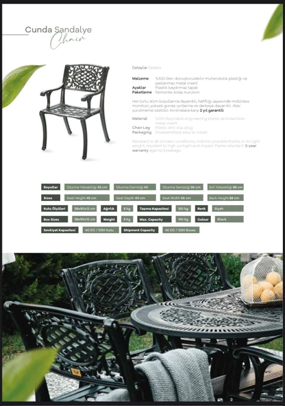 Ferforje görünümlü Plastik Kare Cunda Masa Sandalye Takımı 1 Masa 3 Sandalye Balkon, Bahçe Mobilyası - 6