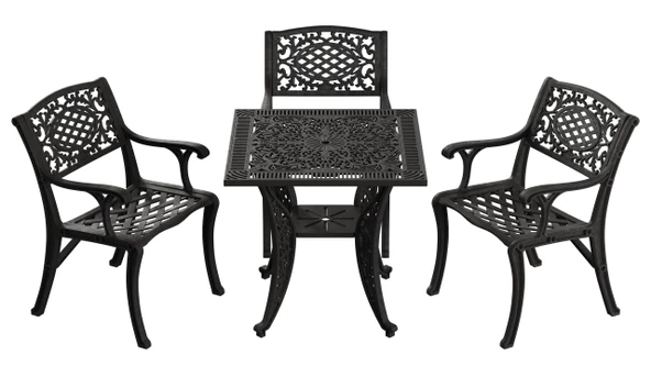 Ferforje görünümlü Plastik Kare Cunda Masa Sandalye Takımı 1 Masa 3 Sandalye Balkon, Bahçe Mobilyası - 10