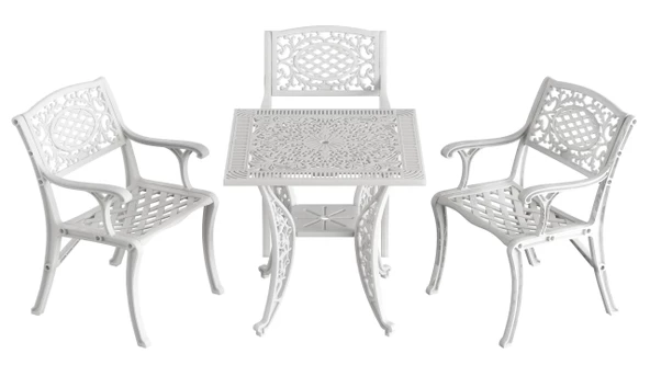 Ferforje görünümlü Plastik Kare Cunda Masa Sandalye Takımı 1 Masa 3 Sandalye Balkon, Bahçe Mobilyası - 4