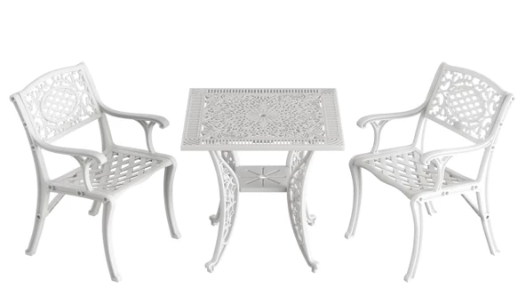 Ferforje görünümlü Plastik Kare Cunda Masa Sandalye Takımı 1 Masa 2 Sandalye Balkon, Bahçe Mobilyası - 4