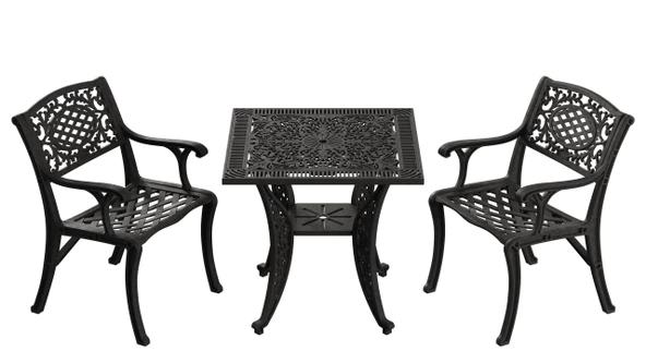 Ferforje görünümlü Plastik Kare Cunda Masa Sandalye Takımı 1 Masa 2 Sandalye Balkon, Bahçe Mobilyası - 3