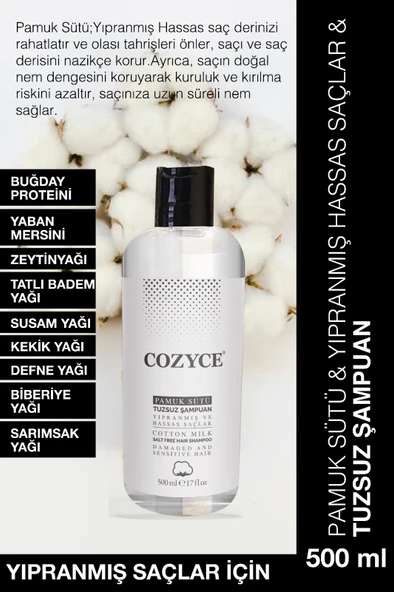 COZYCE PAMUK SÜTÜ TUZSUZ ŞAMPUAN YIPRANMIŞ HASSAS SAÇLAR 500ML