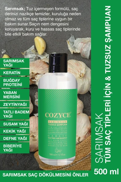 COZYCE SARIMSAK ÖZLÜ TUZSUZ ŞAMPUAN TÜM SAÇ TİPLERİ 500ML