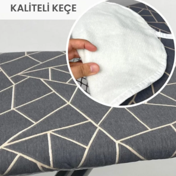 BEYLİNİ Ütü Masası Kılıfı Örtüsü Bezi Keçeli Süngerli Lastikli Yanmaz Ayarlanabilir Geometrik Gri 50x150 Cm - 2