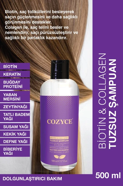 COZYCE COLLAGEN&BİOTİN TUZSUZ ŞAMPUAN 500ML ürün görseli 1