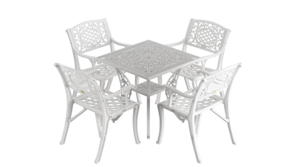 Ferforje görünümlü Plastik Kare Cunda Masa Sandalye Takımı 1 Masa 4 Sandalye Balkon, Bahçe Mobilyası - 4