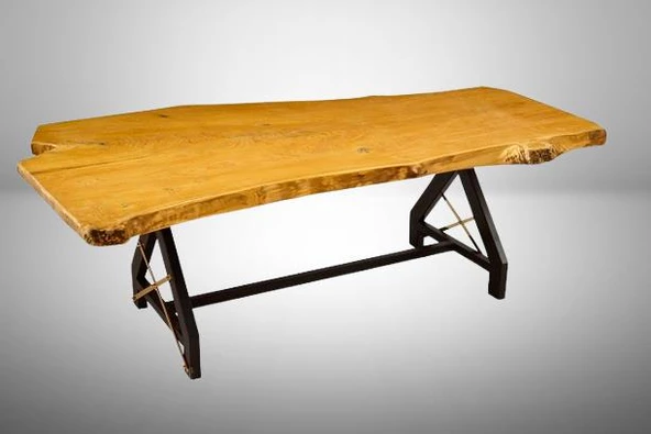 Masa Zus331 Model 90506 Naturel Doğal Kenar Kütük Masa Profil Metal Ayak El Yapım - 3
