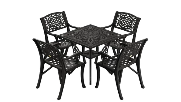 Ferforje görünümlü Plastik Kare Cunda Masa Sandalye Takımı 1 Masa 4 Sandalye Balkon, Bahçe Mobilyası - 10