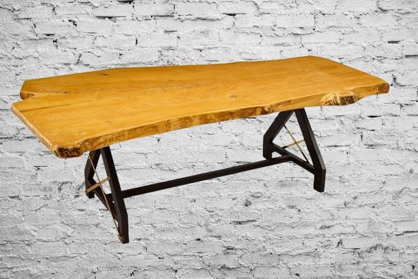 Masa Zus331 Model 90506 Naturel Doğal Kenar Kütük Masa Profil Metal Ayak El Yapım - 4