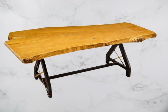 Masa Zus331 Model 90506 Naturel Doğal Kenar Kütük Masa Profil Metal Ayak El Yapım - 6