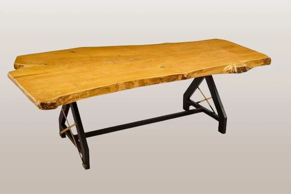 Masa Zus331 Model 90506 Naturel Doğal Kenar Kütük Masa Profil Metal Ayak El Yapım - 2