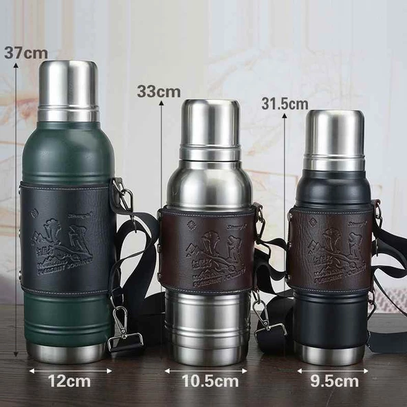 Kapris Askılı Paslanmaz Çelik Avcı Termos 1900 ML Siyah Kap-283 - 2