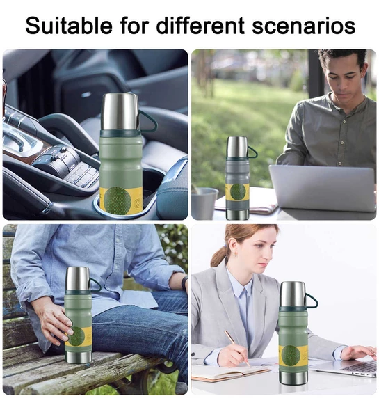 Kapris Çelik 3lü Termos Seti 680 ml Yeşil Kap-290 - 5