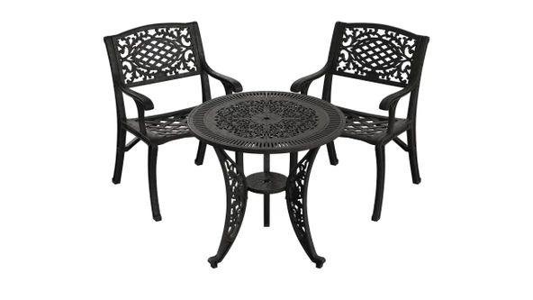 Ferforje görünümlü Plastik Yuvarlak Ø75 Cunda Masa Sandalye Takımı 1 Masa 2 Sandalye Balkon, Bahçe Mobilyası - 3