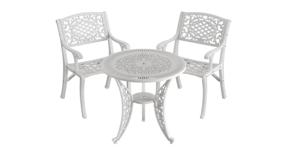 Ferforje görünümlü Plastik Yuvarlak Ø75 Cunda Masa Sandalye Takımı 1 Masa 2 Sandalye Balkon, Bahçe Mobilyası - 4